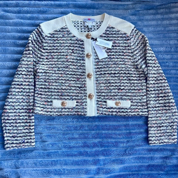 NWT Milly Textured Knit Cardigan Jacket Size M Long Sleeves Multicolor Striped